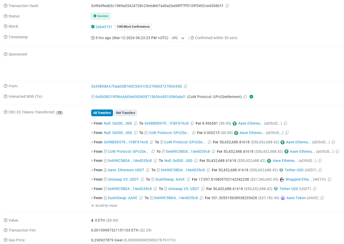 Giao dịch thảm họa trên Ethereum. Nguồn: ETH Scan
