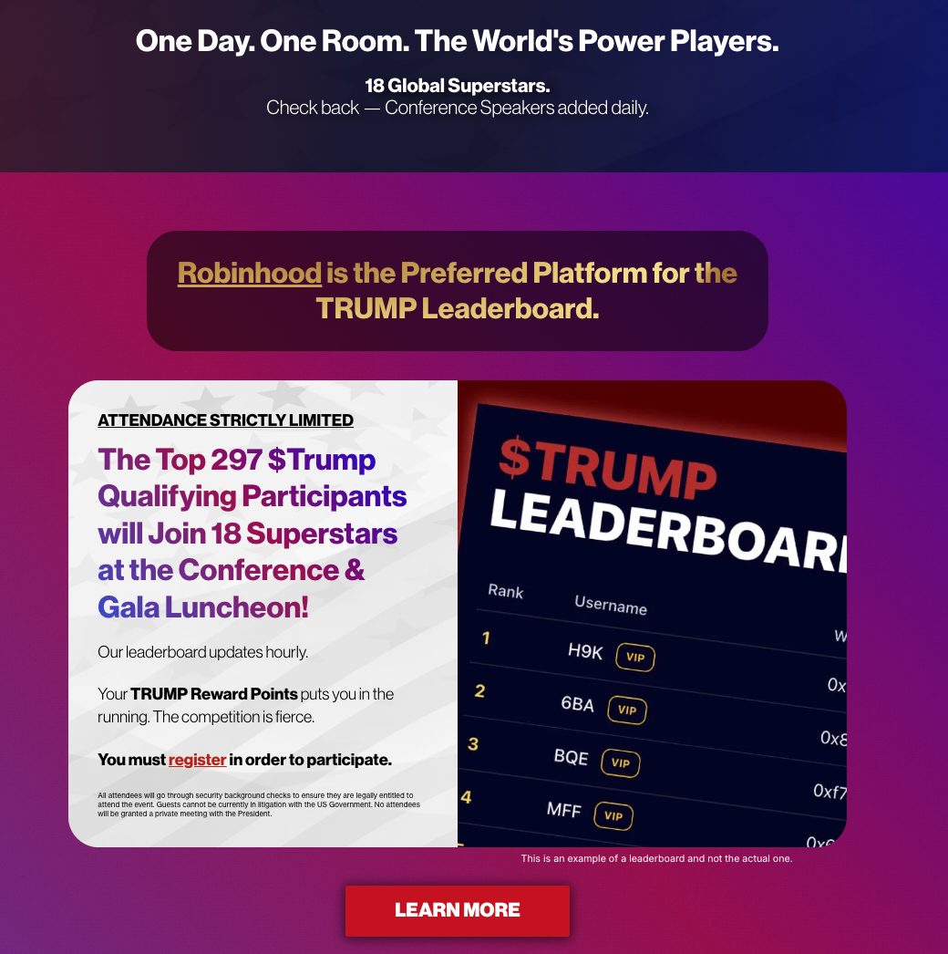 Hội nghị TRUMP ưu tiên lựa chọn Robinhood làm nền tảng chính