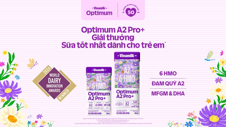 Liên tục cải tiến công thức hướng đến chuẩn vàng sữa mẹ, Vinamilk Optimum A2 Pro+ được vinh danh là Sữa tốt nhất dành cho trẻ em và Thương hiệu Quốc gia năm 2026. (Ảnh: Minh Anh)