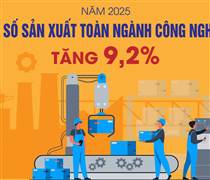 Chỉ số sản xuất công nghiệp tăng 9,2% năm 2025