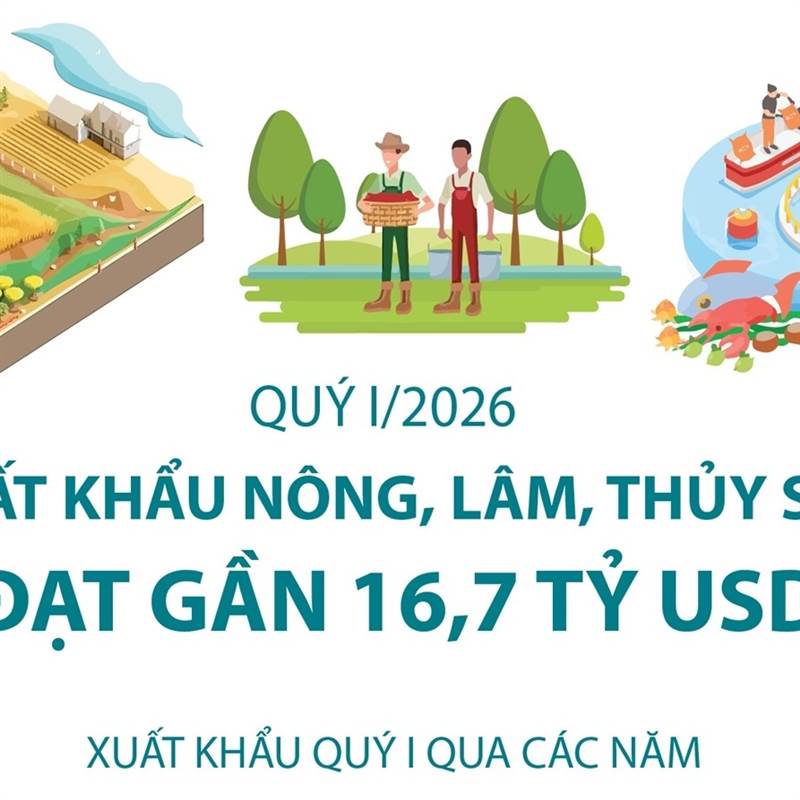 Quý I/2026: Xuất khẩu nông, lâm, thủy sản đạt gần 16,7 tỷ USD